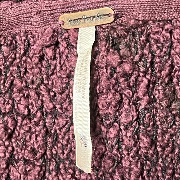 Free People Day Dreamer Boucle Cardigan Midi Sweater Dark Plum Roll Neck Sz XS - Picture 4 of 8